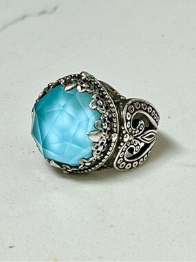 Konstantino Sterling Silver Turquoise Rock Crystal Doublet Ring